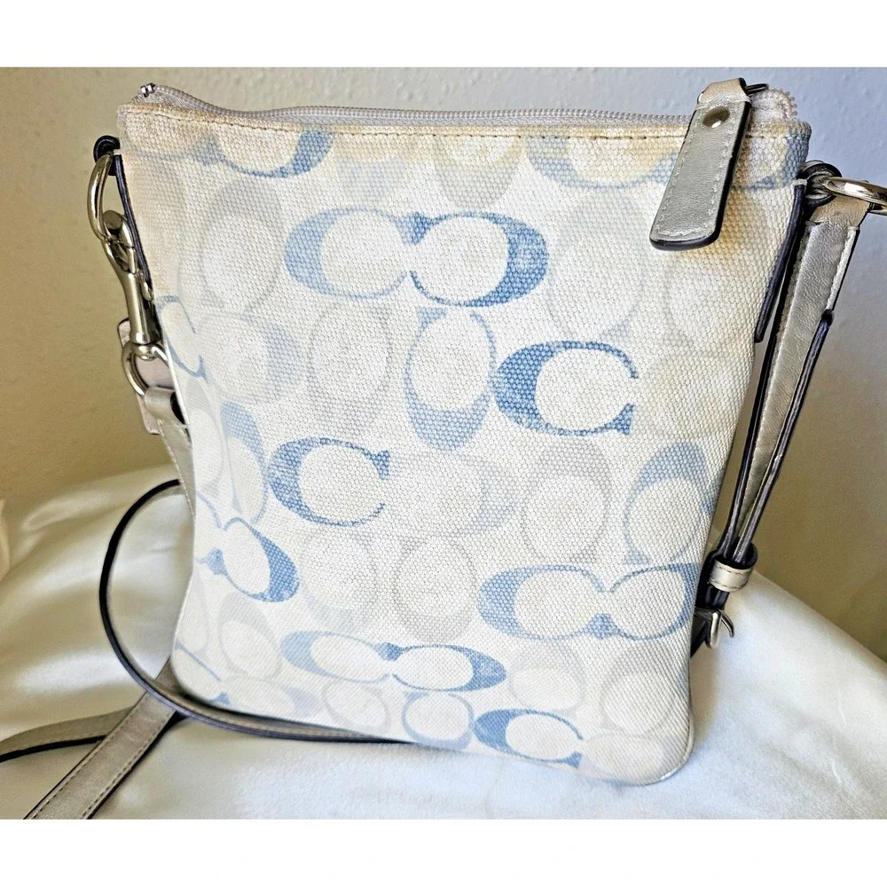 COACH Ashley Pastel Blue with Cream and Tan/Silver Swing Pack w/Sequins